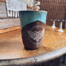 Load image into Gallery viewer, Teal Glaze Over Clay Moth Mug
