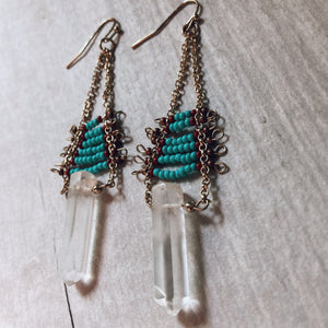 Turquoise Beaded Quartz Earrings