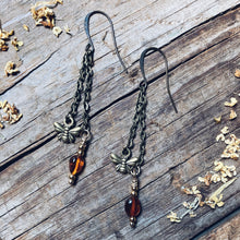 Load image into Gallery viewer, Long Bronze Bee Amber Earrings
