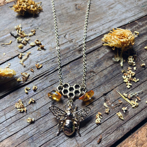 Gold Bee Honeycomb Necklace