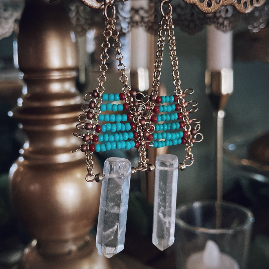 Turquoise Beaded Quartz Earrings