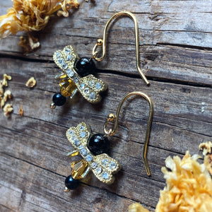 Gold Queen Bee Crystal Earrings