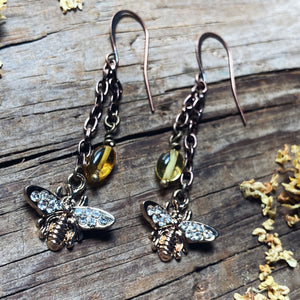 Long Gold Bee Honey Earrings