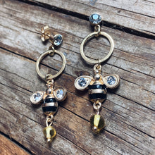 Load image into Gallery viewer, Gold Bee Hoop Honey Earrings
