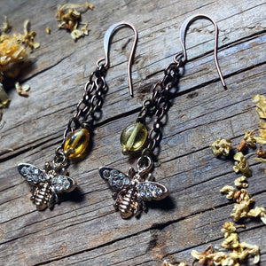 Long Gold Bee Honey Earrings