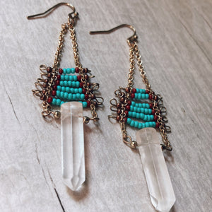 Turquoise Beaded Quartz Earrings