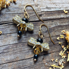 Load image into Gallery viewer, Gold Queen Bee Crystal Earrings

