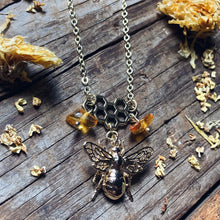 Load image into Gallery viewer, Gold Bee Honeycomb Necklace
