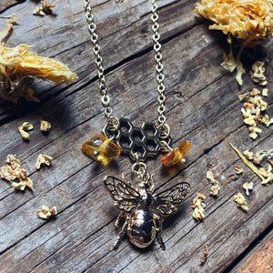 Gold Bee Honeycomb Necklace