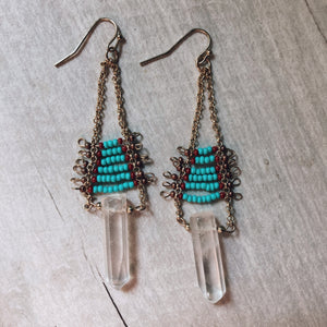 Turquoise Beaded Quartz Earrings