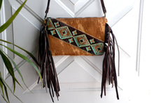 Load image into Gallery viewer, Tan Hair on Hide Leather Fringe &amp; Navajo Handbag/Crossbody
