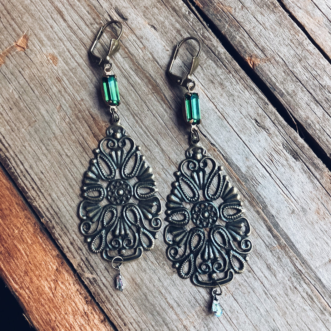 Tourmaline Green Vintage Earrings